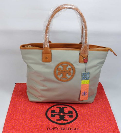 Tory Burch On Sale Grey Stacked Logo Tote Bags